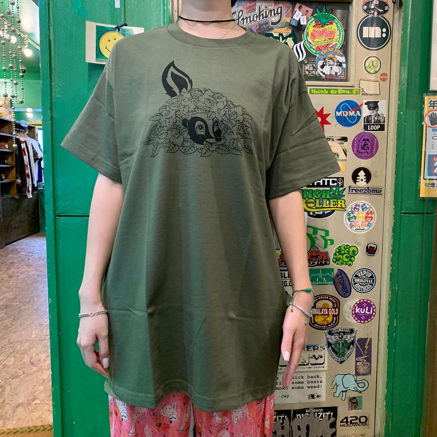 HOTBOX SESSIONS ホットボックスセッションズ "FLOWER" Tシャツ グレー/オリーブ