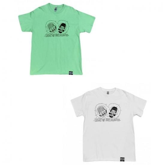 HOTBOXSESSIONS ホットボックスセッションズ ”HOME OF THE BLUNTS" art works by ESOW Tシャツ ホワイト/ライトグリーン
