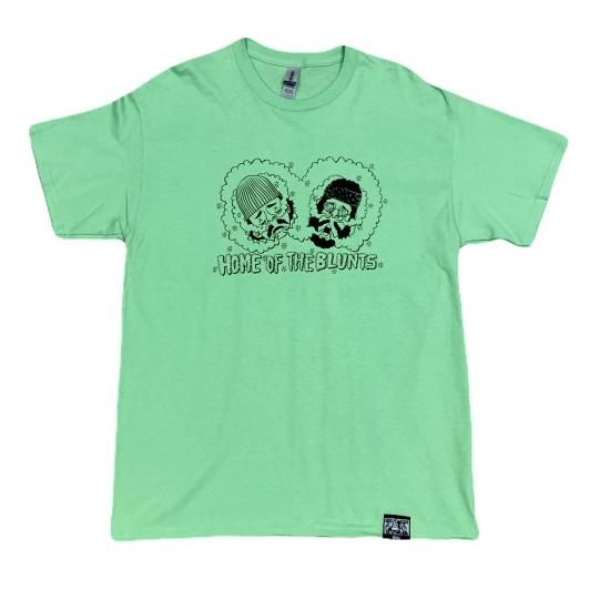 HOTBOXSESSIONS ホットボックスセッションズ ”HOME OF THE BLUNTS" art works by ESOW Tシャツ ホワイト/ライトグリーン