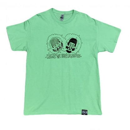 HOTBOXSESSIONS ホットボックスセッションズ ”HOME OF THE BLUNTS" art works by ESOW Tシャツ ホワイト/ライトグリーン