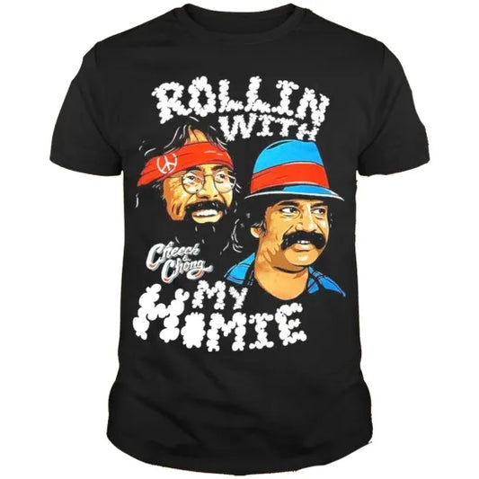 Cheech&Chong チーチ＆チョング "ROOLIN WITH MY HOMIE" Tee ブラック  Tシャツ