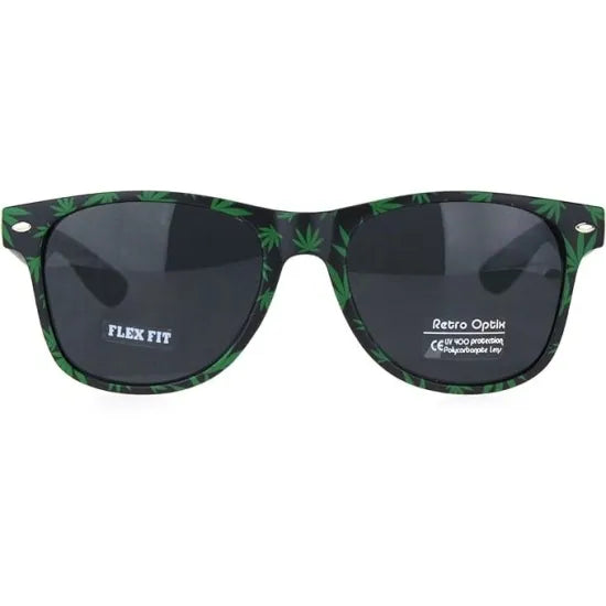 SA106　Leaf Print Hipster Black Horn Rim Sunglasses　リーフプリントサングラス　#SA106