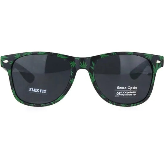 SA106　Leaf Print Hipster Black Horn Rim Sunglasses　リーフプリントサングラス　#SA106
