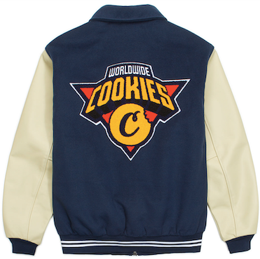 ★Cookies クッキーズ Full Clip Melton Wool Varsity Jacket ジャケット ダークブルー