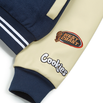 ★Cookies クッキーズ Full Clip Melton Wool Varsity Jacket ジャケット ダークブルー