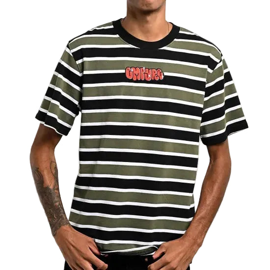 Empyre エンパイアBurner Knit Deep Lichen Green Stripe T-Shirt Tシャツ ブラックxグリーン