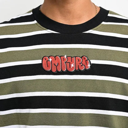 Empyre エンパイアBurner Knit Deep Lichen Green Stripe T-Shirt Tシャツ ブラックxグリーン