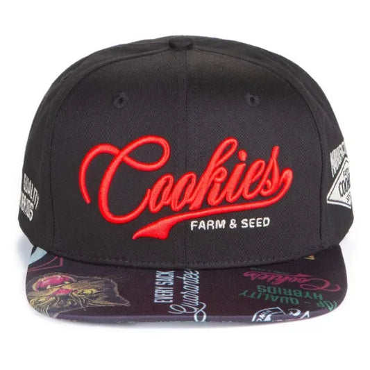 Cookies クッキーズ CUBAN LINK SCRIPT SNAPBACK WITH PRINTED BILL CAP キャップ ブラック/ホワイト
