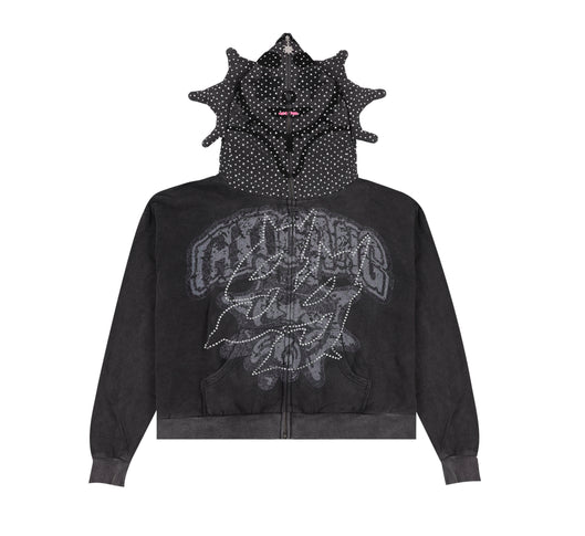 Glo Gang グロギャング GG Rhinestone Full Zip Hoodie (Vintage Wash Black) フーディ