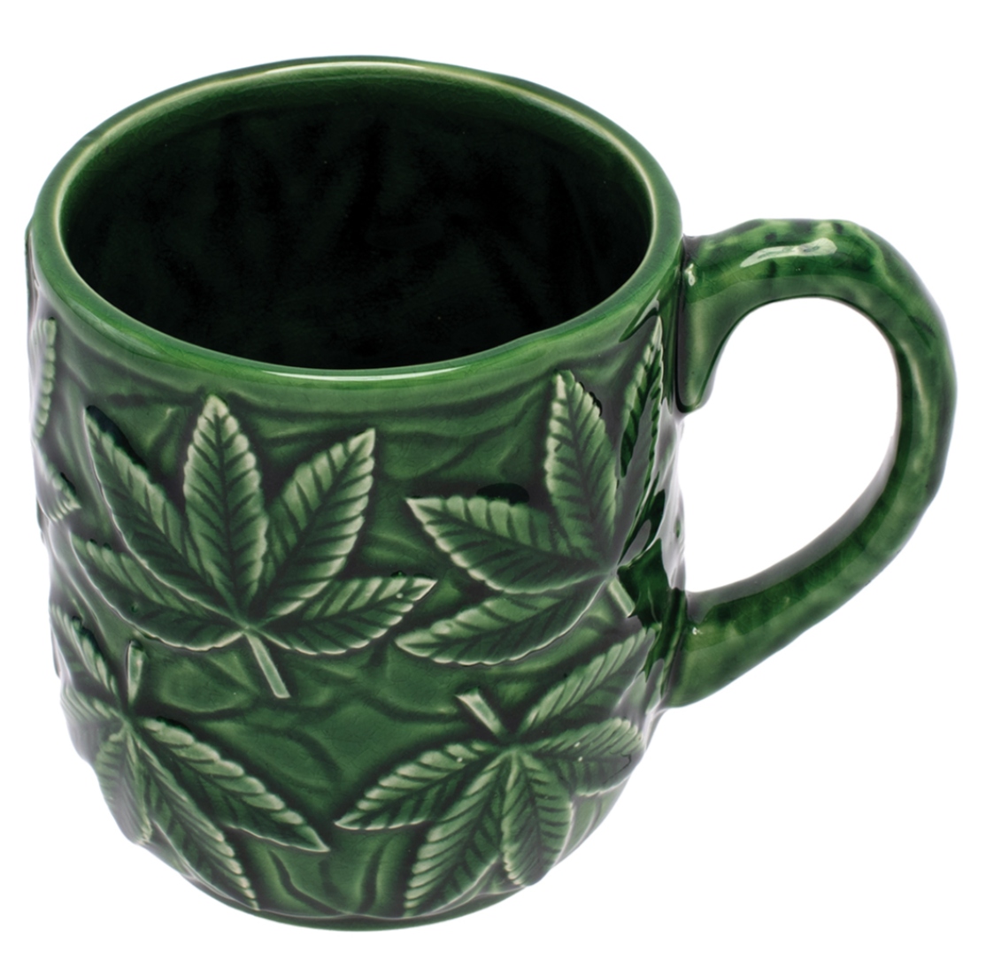 Fujima フジマ Green Leaf Ceramic Mug with Embossed Hemp Leaves マグカップ