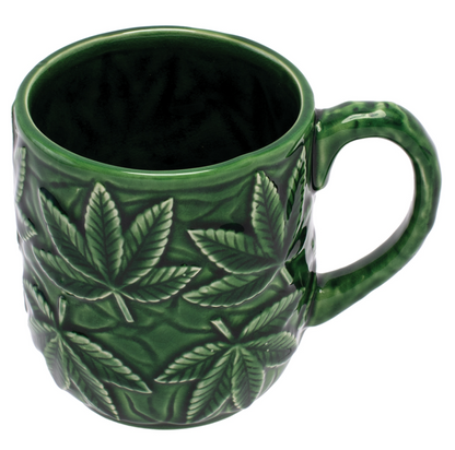 Fujima フジマ Green Leaf Ceramic Mug with Embossed Hemp Leaves マグカップ