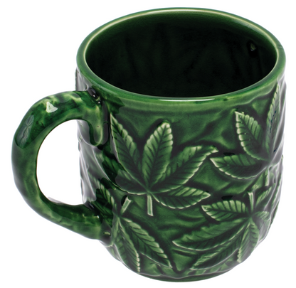Fujima フジマ Green Leaf Ceramic Mug with Embossed Hemp Leaves マグカップ
