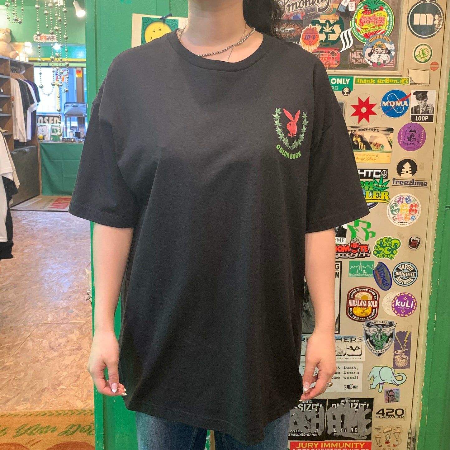 COLOR BARS カラーバーズ x PLAY BOY プレイボーイ Flower Girl Tee Tシャツ ブラック