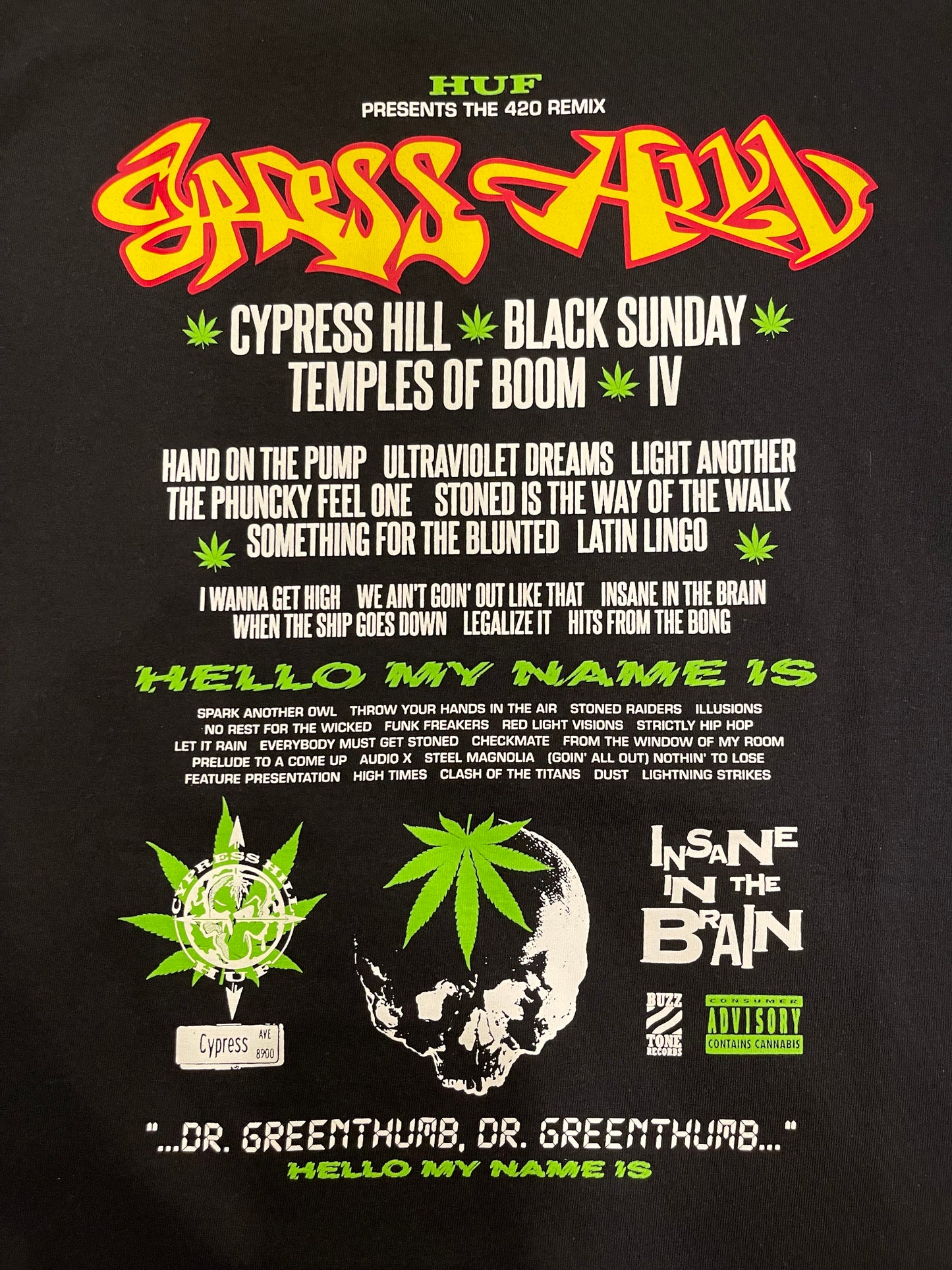 HUF x Cypress Hill ハフxサイプレスヒル Dr. Greenthumb Black T-Shirt Tシャツ ブラック