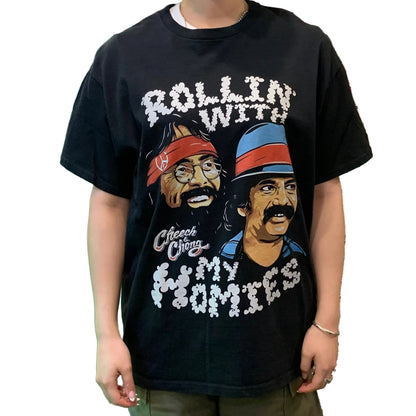 Cheech&Chong チーチ＆チョング "ROOLIN WITH MY HOMIE" Tee ブラック  Tシャツ