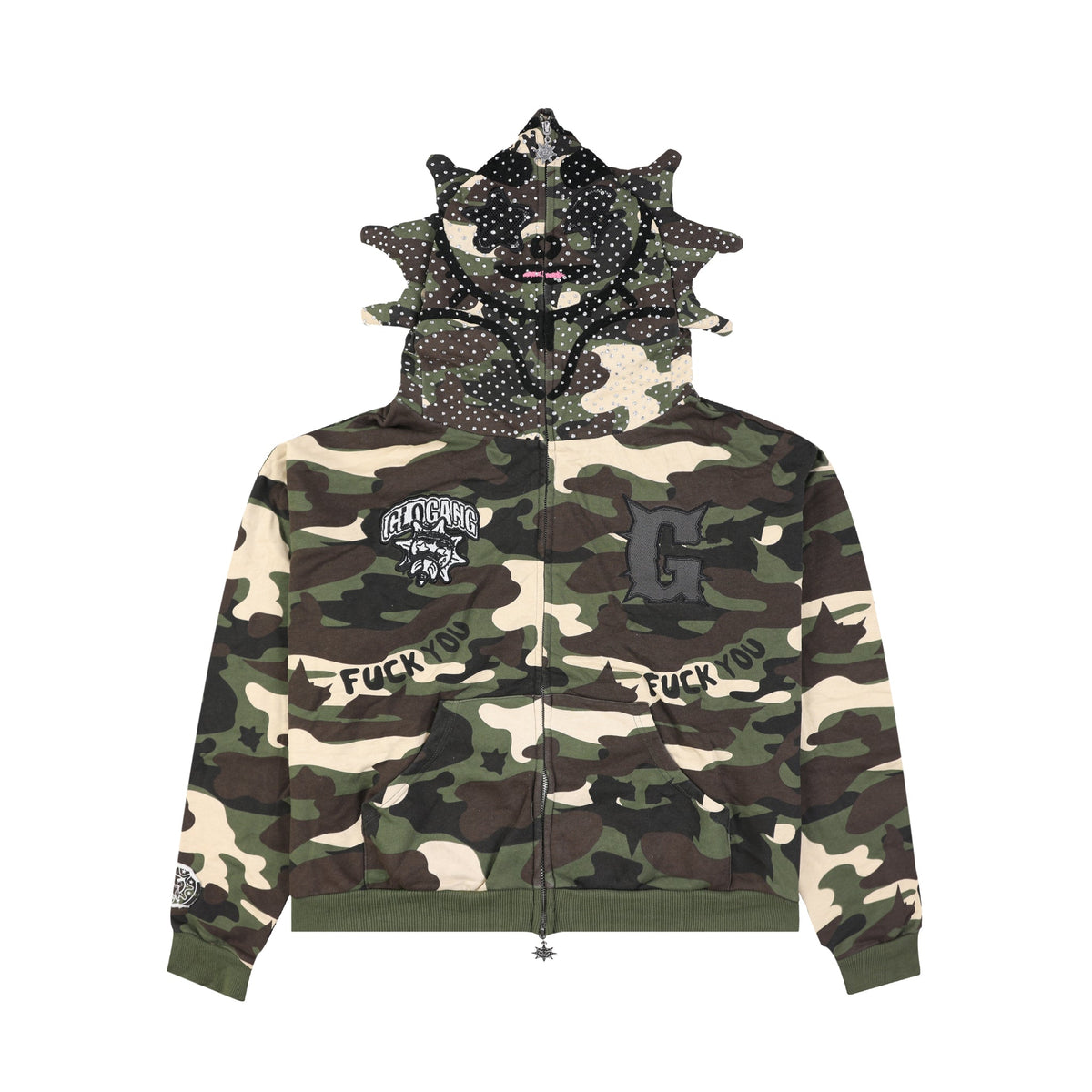 F*ck You Full Zip Rhinestone Hoodie Camo