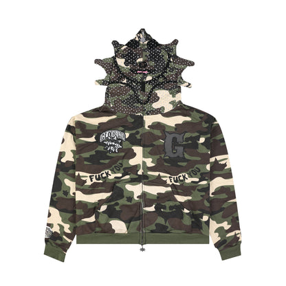 F*ck You Full Zip Rhinestone Hoodie Camo