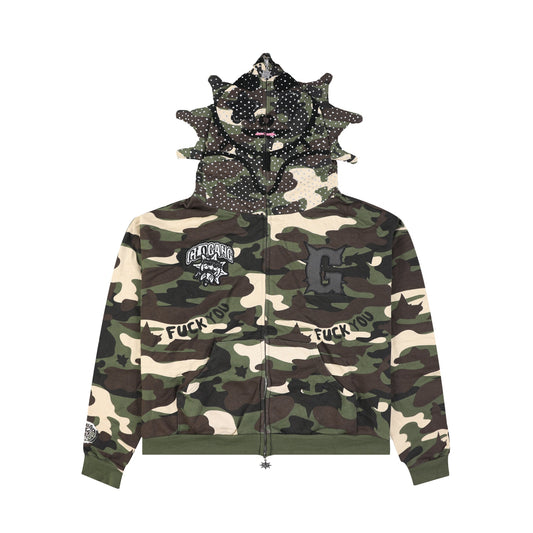 F*ck You Full Zip Rhinestone Hoodie Camo