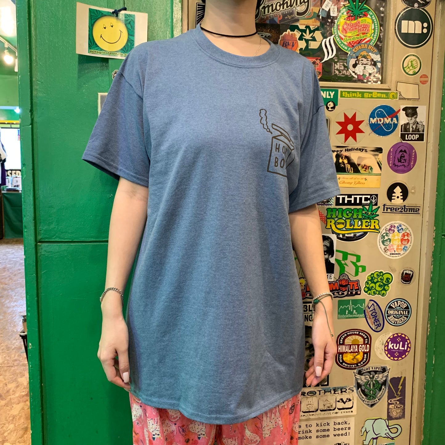 HOTBOXSESSIONS ホットボックスセッションズ "2BOX " Tシャツ ヘザーブルー/ネイビー